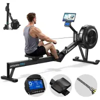 Merach Luchtweerstand Roeitrainer - Inklapbare Air Rower met 10 Niveaus - Verstelbaar LCD-display met achtergrondverlichting - Bluetooth & App (Kinomap) - Max 158 kg Belastbaar - Verlengde Rail