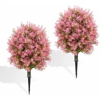 Happiq Set van 2 Kunst Buxusbollen 60cm - UV-Bestendig Realistisch design met Grondpinnen - voor tuin en buitenruimte - Roze Kunststof - Paars