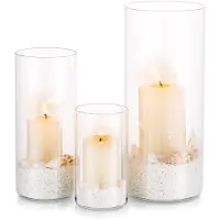 Famanu – Kaarshouder glazen cilinder set van 3 stuks, heldere bloemenvaas voor theelichtjes en drijvende kaarsen, perfect voor eettafel decoraties en bruiloften