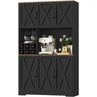 Happiq Keukenkast – Voor keuken of eetkamer – Buffetstijl met 6 deuren – Wit met afneembare flessen- en glazenhouder