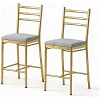 Happiq Set van 2 Barkrukken - Modern Gestoffeerd design - voor keukeneiland en restaurant - Goud PU Leer en Zwart Metaal - Retro Bruin