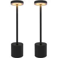 LEDVION - 2x Oplaadbare Tafellamp Luna - LED - Zwart - Dimbaar - IP20 - USB