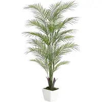 Happiq Kunstmatige Areca Palm - Voor Thuiskantoor & Kamer - Nep Tropische Potplant Decor - Groen met Witte Plantenbak - Groen-150cm