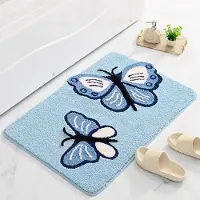Snq Badmat met Vlinderpatroon - Antislip en Absorberend - Zachte Microvezel - Wasbaar - 40x60 cm - Blauw