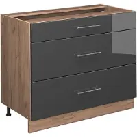 Vicco Keukenonderkast Fame-Line, Antraciet Hoogglans/Goudkleurig Eiken, 100 cm zonder werkblad