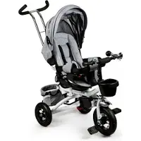 Ecotoys Duw-wagen - Loopfiets - Multifunctionele driewieler - 360° Draaibare Zitting - Grijs