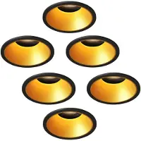 LEDVION – 6x Smart LED Inbouwspot Rond ø81mm – Zwart / Goud – Dimbaar – Kantelbaar – GU10 – RGB+CCT – 4.9W – IP20