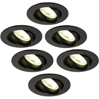 LEDVION - 6X LED Inbouwspot Rio - Zwart - Dimbaar - 3W - 2700K - Ø85 mm