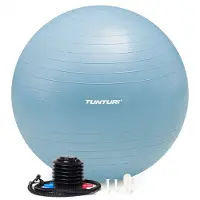 Tunturi Anti Burst Fitness bal met Pomp - Yoga bal 90 cm - Pilates bal - Zwangerschapsbal – 220 kg gebruikersgewicht - Incl Trainingsapp – Lichtblauw