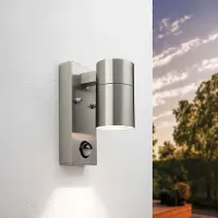 LEDVION - LED Wandlamp Incl. Sensor - GU10 - IP44 - Grijs - RVS