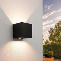 LEDVION - LED Wandlamp Incl. Sensor - 3000K - 2X3W - IP44 - Zwart - RVS