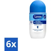 Sanex 6 x Deodorant Roller Dermo Extra Control 53 ml - Anti-transpirant - Zweetvermindering - Huidbalans - Aluminiumchloride - Droge Oksels