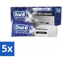 Oral-B 5 x Tandpasta 3D White Houtskool 75 ml - Tandpasta Whitening - Houtskool Tandpasta - Witte Glimlach - Verkleuring Verwijderen - Diepe Reiniging