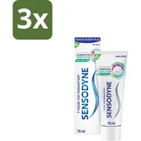 Sensodyne 3 x – Tandpasta – Complete Protection + Fresh Breath – 75 ml - Gevoelige Tanden - Tandgevoeligheid - Fris Adem - Mondverzorging - Tandpasta