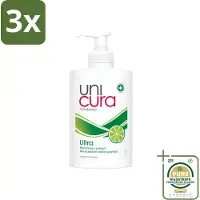 Unicura 3 x Vloeibare Handzeep Ultra 250 ml - Grootverpakking - Handzeep - Antibacteriële Handzeep - Handverzorging - Hygiëne - Natuurlijke Handzeep