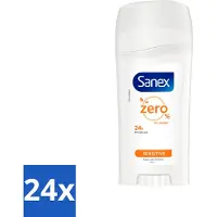 Sanex 24 x Deodorant Stick Dermo Sensitive 65 ml - Deodorant Stick - Gevoelige Huid - Alcoholvrij - 24 Uur Bescherming - Huidbescherming