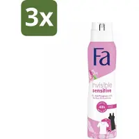 Fa 3 x Deodorant Spray Invisible Sensitive 150 ml - Deodorant Spray - Anti-transpirant - Perspirant - Gevoelige Huid - 48 Uur Bescherming