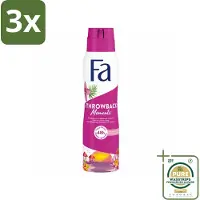 Fa 3 x Deodorant Spray Throwback Moments 150 ml - Grootverpakking - 48 Uur Bescherming - Deodorant Spray - Roze Lotus - Frisheid - Hydratatie