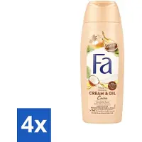 Fa 4 x - Douchecrème - Room & Olie Kokosnuss Kakaoboter - Verzachtend & Voedend - 250 ml - Douchecrème - Natuurlijke Douchecrème - Verzorgende Douche - Cacaoboter - Kokosnoot