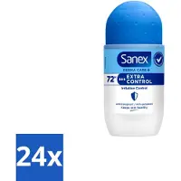 Sanex 24 x Deodorant Roller Dermo Extra Control 53 ml - Anti-transpirant - Zweetvermindering - Huidbalans - Aluminiumchloride - Droge Oksels