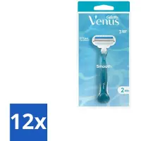 Gillette venus 12 x Gillette - Venus Smooth – Rondingvolgende Mesjes – Handvat + 2 Navulmesjes - Scheermesje Vrouw - Huidbescherming - Scheren Voor Vrouwen - Venus SkinCushion - Duurzaam Scheren