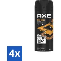 Axe 4 x - Deodorant Bodyspray - 48hrs Non Stop Fresh - Wild Spice - Wild Spices & Cedarwood - 150 ml - Wild Spice - Deodorant Bodyspray - Cederhout Geur - Frisse Geur - Anti-geur