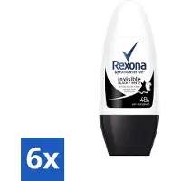 Rexona 6 x - Invisible Black & White - Deo Roller - Anti-transpirant - 50 ml - Deodorant - Anti-transpirant - Vlekkenvoorkomend - 48 Uur Bescherming - Roll-on