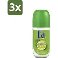 Fa 3 x - Deodorant Roller - Caribbean Lemon - Verfrissend - 48 uur Bescherming - Citrusachtig - 50 ml - Deodorant Roll-on - 48 Uur Bescherming - Citrus Geur - Caribische Citroen - Fris