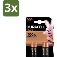 Duracell 3 x – Alkaline Batterijen AAA – Plus – 4-pack - AAA Batterijen - Alkaline Batterijen - Langdurige Batterijen - Batterijen Voor Speelgoed - Batterijen Voor Zaklampen