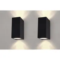 LEDVION - 2x LED Wandlamp Dimbaar - GU10 - IP54 - Zwart