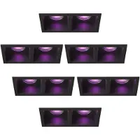 LEDVION – 6x Smart LED Inbouwspot Dubbel Vierkant 162x150x175mm – Zwart – Dimbaar – GU10 – RGB+CCT – 4.9W – IP20