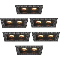 LEDVION – 6x Trimless LED Inbouwspot Dubbelarmatuur 130x130mm – Zwart – Dimbaar – Kantelbaar – GU10 – 2700K – 3W – IP20