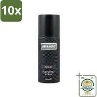 Amando 10 x - Noir - Deodorant - Spray - 150 ml - Grootverpakking - Noir Deodorant Spray - Deodorant Spray Voor Mannen - Klassieke Geur - Langdurige Bescherming - Mannelijke Geur