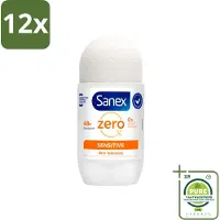 Sanex Deodorant Roller Zero% Sensitive Skin 50 ml - Voordeelverpakking - 12 stuks - Deodorant Zero% Sensitive - Alcoholvrije deodorant