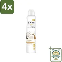Dove - Deodorant - Coconut & Jasmine Flower - Tropisch en verzorgend - 250 ml - Voordeelverpakking - 4 stuks - Anti-transpirant spray - Zachte oksels