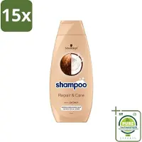 Schwarzkopf 15 x - Shampoo Repair & Care - Herstelt Beschadigd Haar - 400 ml - Grootverpakking - Herstel Beschadigd Haar - Droog Haar - Gespleten Haarpunten - Pluis - Kokos Extract