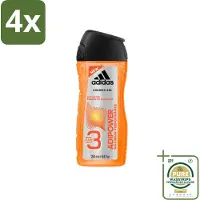 Adidas - 3-in-1 Douchegel - Adipower Maximum Performance -250 ml - Voordeelverpakking - 4 stuks - Sportief haar en huid verzorging - Energiek gevoel