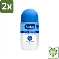 Sanex - Deodorant - Roller - Dermo Extra Control - Extra Bescherming tegen Geur - 50 ml - Voordeelverpakking - 2 stuks - Dermo Extra Control - Anti-transpirant roller