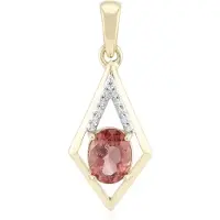 Cavill - 9 Karaat Geelgoud Hanger - Rode Apatiet 0,874 ct Ovaal geslepen - Totaal 0,946 ct - Moderne Geometrische Luxe Ketting met Tanzania Zirkonia's