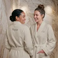 Yoursurprise Wafel badjas dames met naam - Geborduurd - Beige - S/M