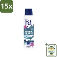 Fa 15 x - Deodorant Spray - Urban Wonder - Aardbei - 48 uur Bescherming - 150 ml - Grootverpakking - Deodorant Spray - Aardbei Geur - 48 Uur Bescherming - Huidvriendelijk - Geurveroorzakende Bacteriën