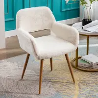STILVORA Eetkamerstoel - Met Armleuningen - Comfortabel Met Open Rugleuning & Metalen Poten In Houtlook - Voor Eetkamer - Wit Kunstbont