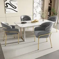 STILVORA Eetkamerstoel Set Van 4 Grijs Velvet Met Armleuningen En Zachte Zitting Voor Eetkamer Woonkamer En Slaapkamer Metalen Onderstel