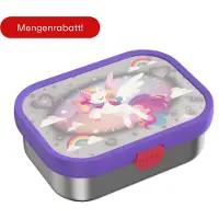 Mepal RVS bento lunchbox Campus - 750 ml - Broodtrommel met vakjes voor kinderen - Geschikt voor 4 boterhammen - Lunchbox RVS - Unicorn Glow