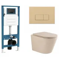Qeramiq Dely Toiletset - inbouwreservoir Flush - slim zitting - kunststof beige bedieningsplaat - rechthoekige knoppen - beige SW1000764/SW1448813/SW1000770/SW1102366