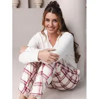 Pastunette Pyjama 'Rosewood Comfort' ecru / bourgogne / offwhite