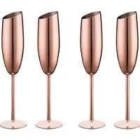 Jojomino Set of 4 Stainless Steel Champagne Wine Flutes Glasses Rose Gold Unbreakable Shatterproof