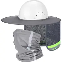 Jehiatek 2 stuks zonnehoed met nekbescherming, hoge zichtbaarheid, volledige rand, gaas en gaiter, bandana, gezichtssjaal A
