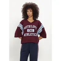 Catwalk junkie Dames Tops & T-shirts Sporty Graphic Short Sleeve Sweater - Bordeaux - Maat 38