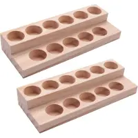 ISTOVO 2X 11 Holes Wooden Essential Oil Tray Handmade Natural Wood Display Rack Demonstration Station For 5-15Ml Bottles